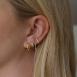 Modern Geometric Vintage Ridged 18k Gold Vermeil Sterling Silver Huggie Hoop Earrings