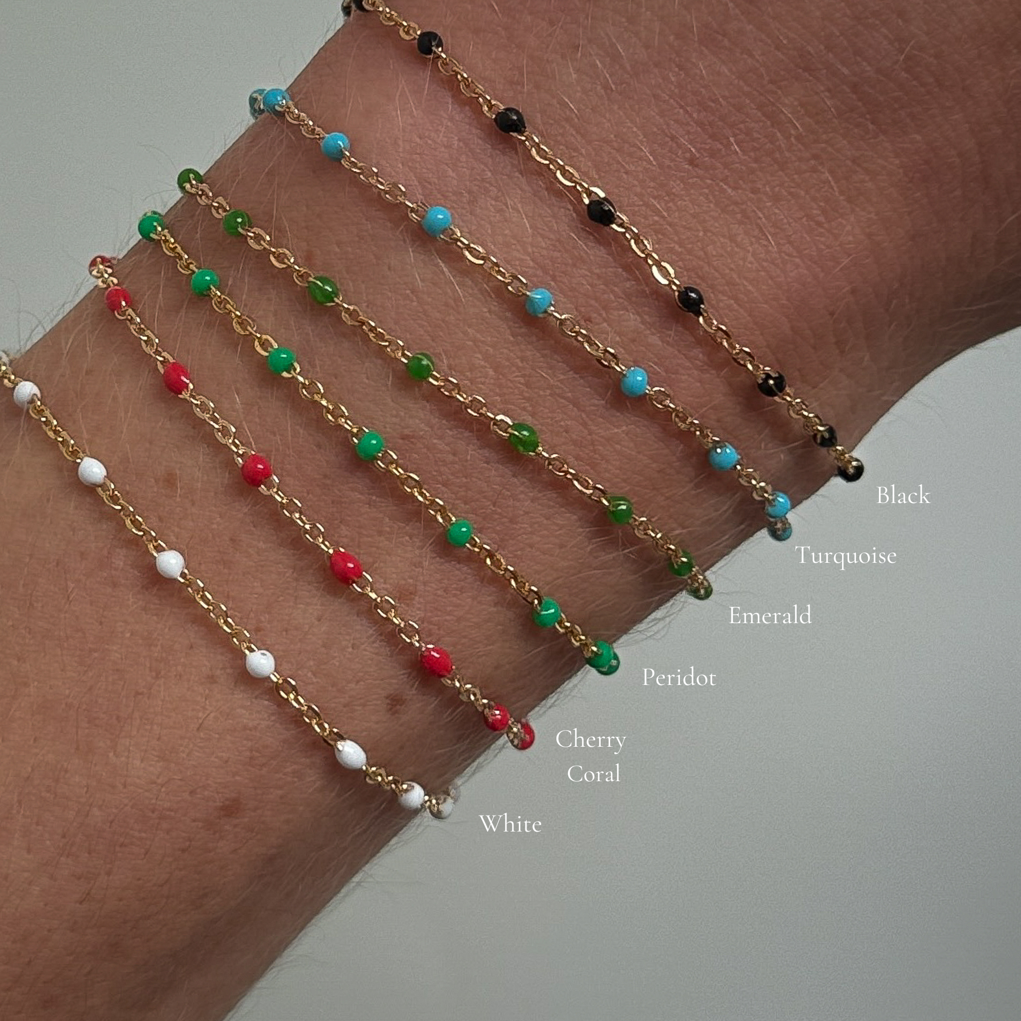 Gold Sateliite Enamel Beaded Ball Chain Bracelet Necklace Jewelry