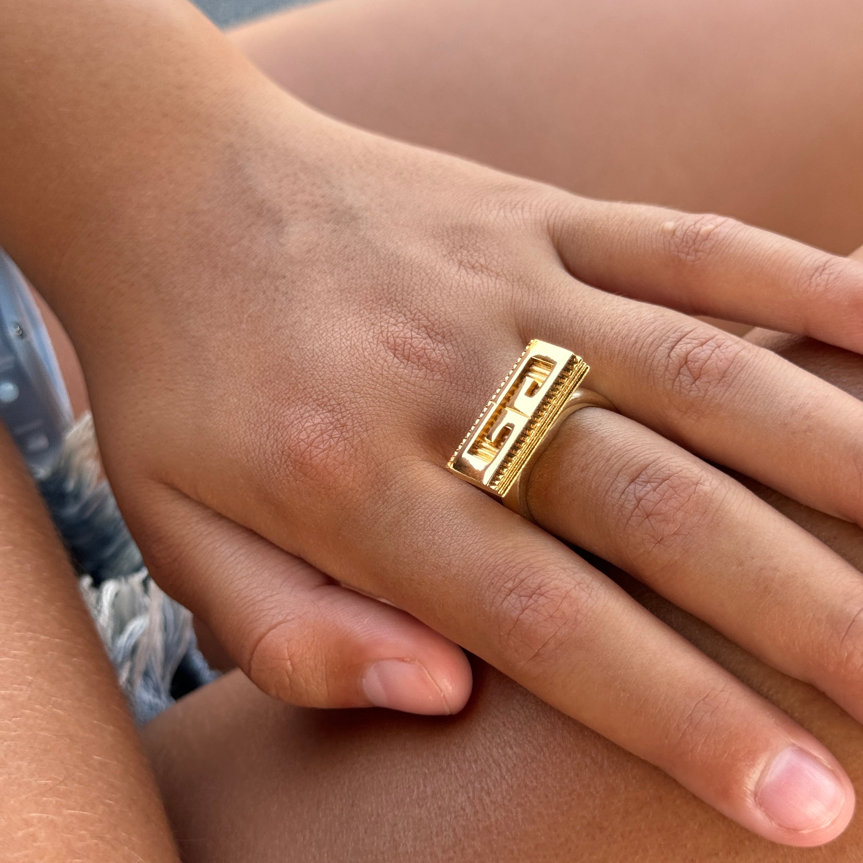 vintage repurposed authentic Givenchy Logo Gold Statement Cocktail Ring Designer Luxury