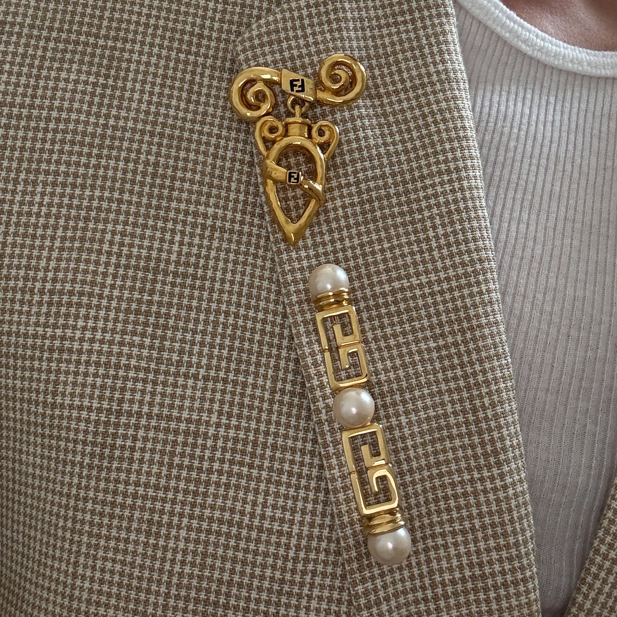Vintage Givenchy Pearl Scroll Bar Brooch