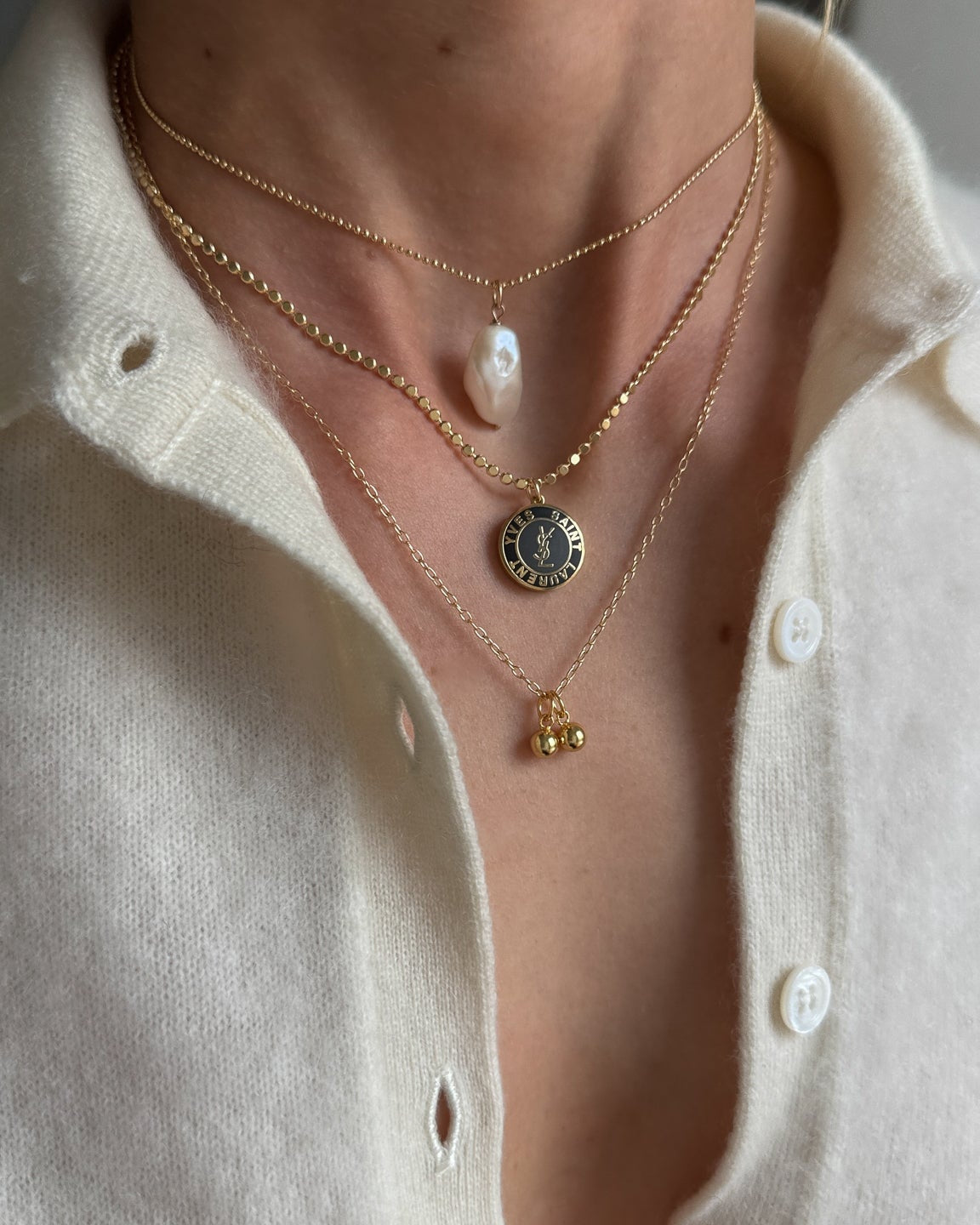 Vintage YSL logo pendant necklace handmade authentic