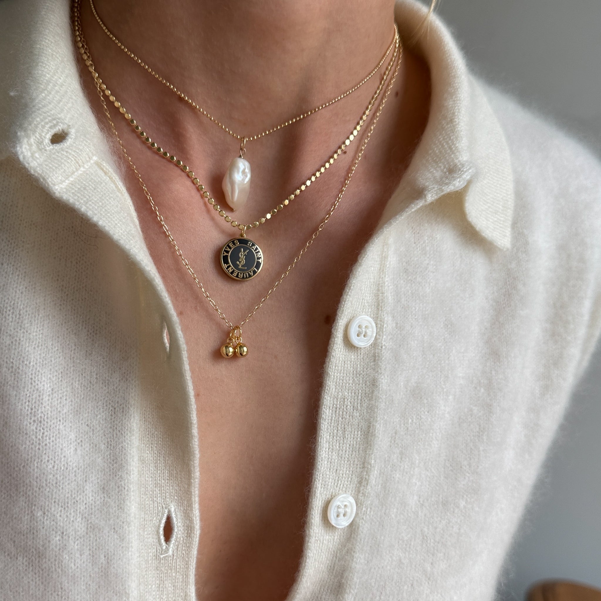 Vintage YSL logo pendant necklace handmade authentic