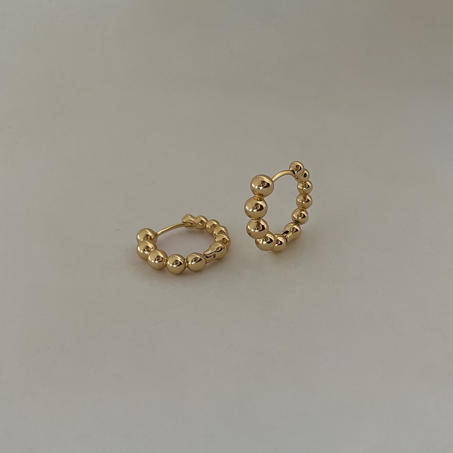 Gold Rounded Beaded Bubble Ball 20mm Huggie Hoop Earrings 18k gold filled