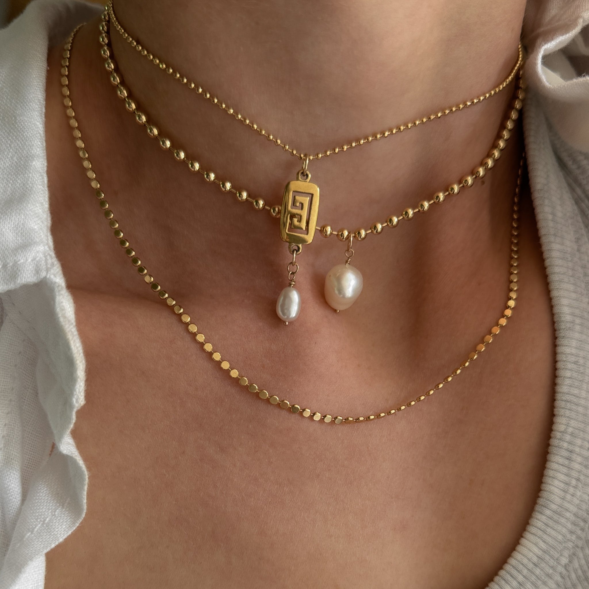 Gold Filled Pearl Keshi Freshwater Charm Ball Chain NecklaceGold Filled Pearl Keshi Freshwater Charm Ball Chain Necklace Choker