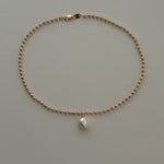 Gold Filled Pearl Keshi Freshwater Charm Ball Chain Necklace