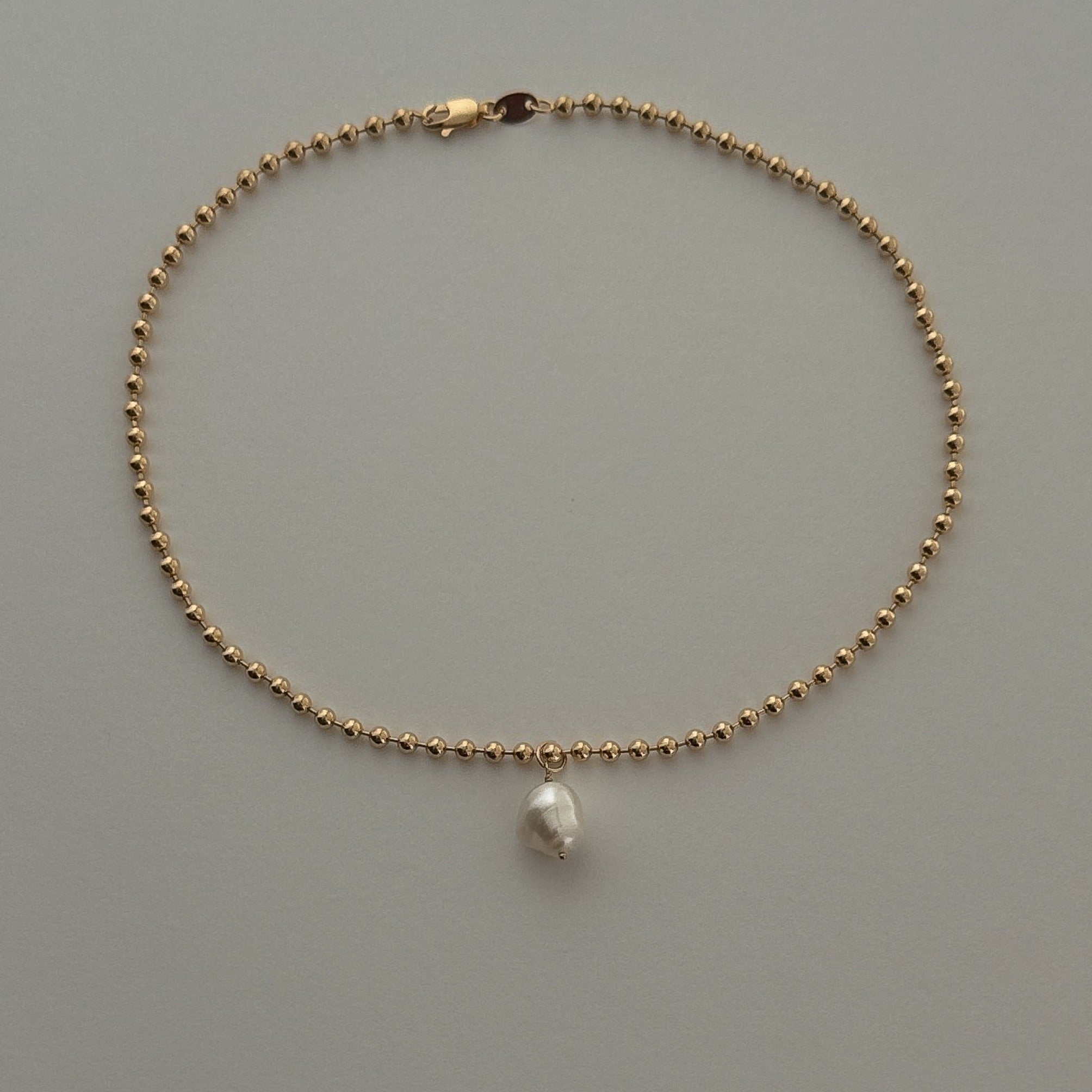 Gold Filled Pearl Keshi Freshwater Charm Ball Chain Necklace