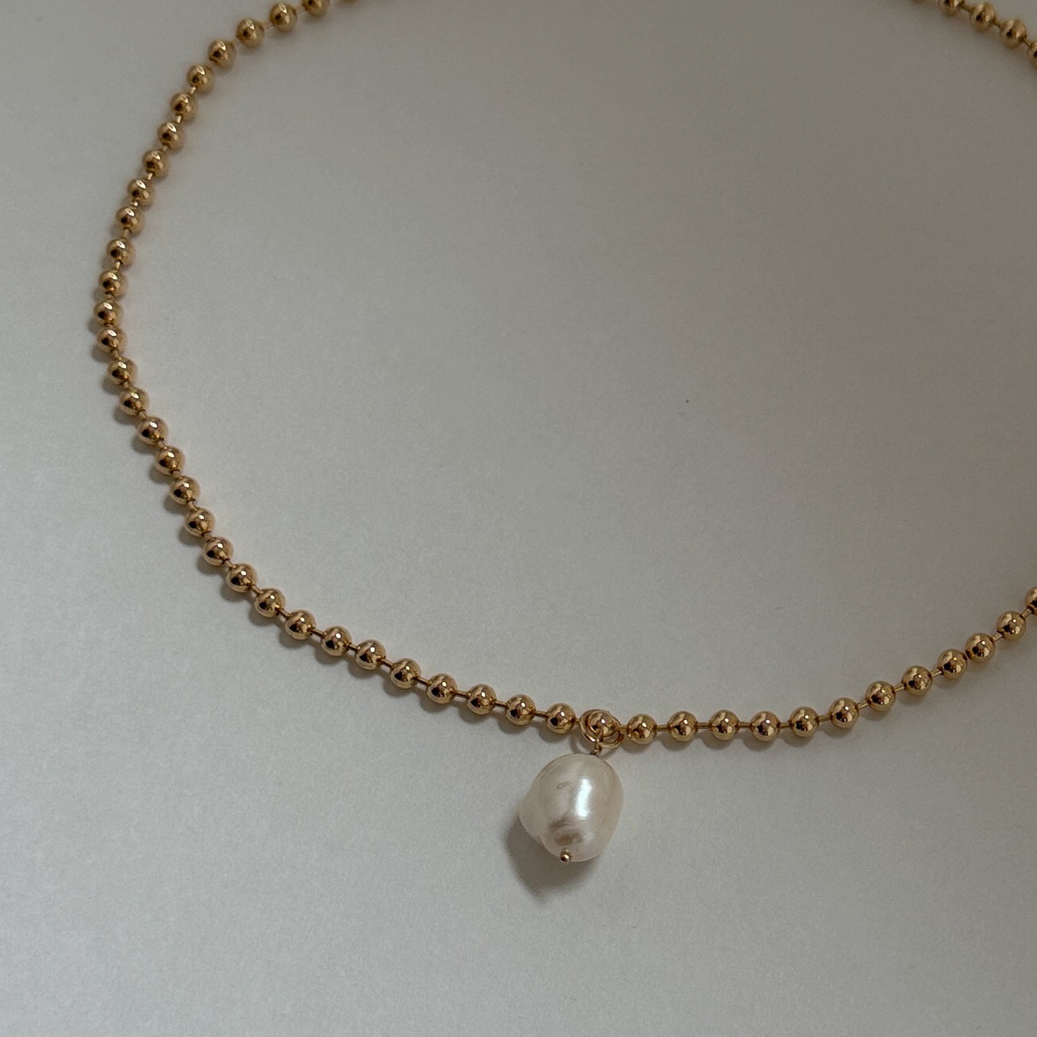 Gold Filled Pearl Keshi Freshwater Charm Ball Chain Necklace