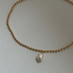 Gold Filled Pearl Keshi Freshwater Charm Ball Chain Necklace
