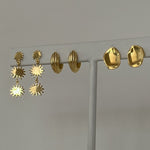 Triple Sunburst Flower Dangle Gold Earrings in 18k Gold Vermeil 925 Sterling Silver