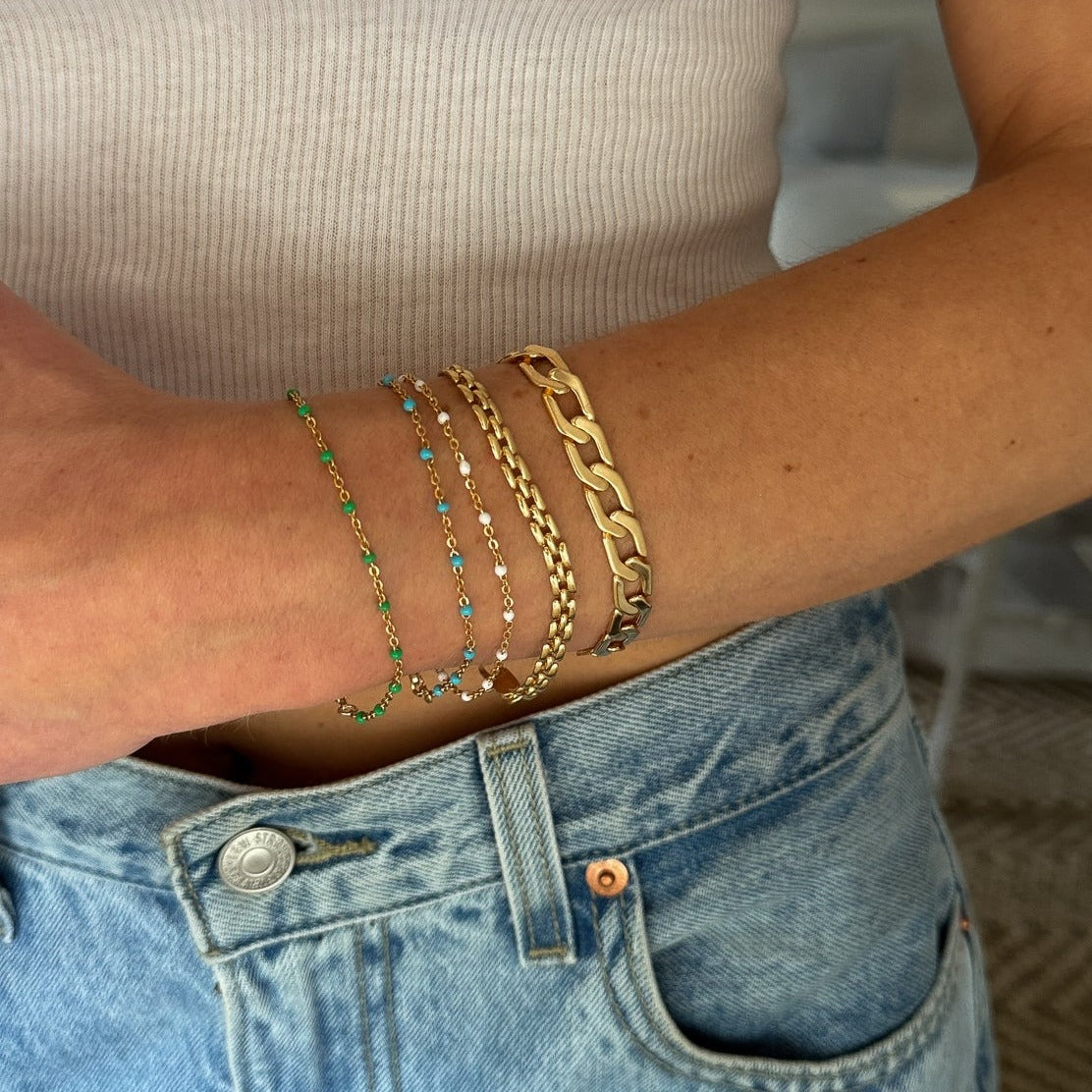 Dainty Beaded Color Enamel Satellite Chain Bracelet  Necklace Jewelry