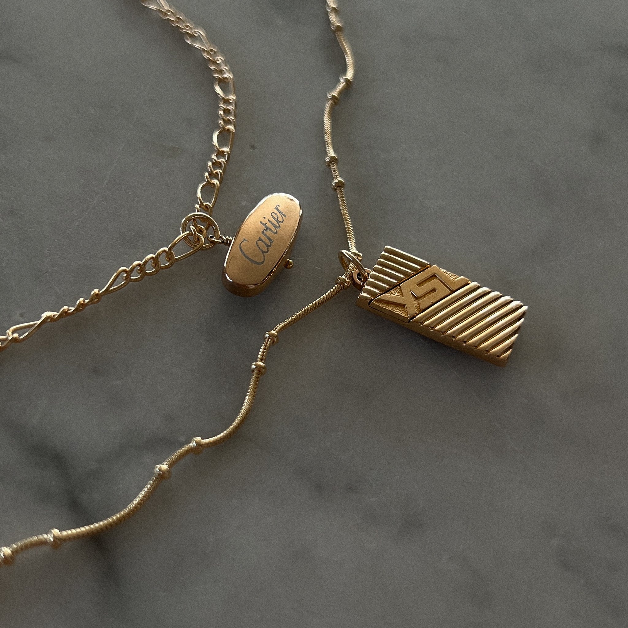 Vintage Authentic Repurposed Designer Cartier Pendant Necklace on 18k Gold Filled Satellite ball Chain