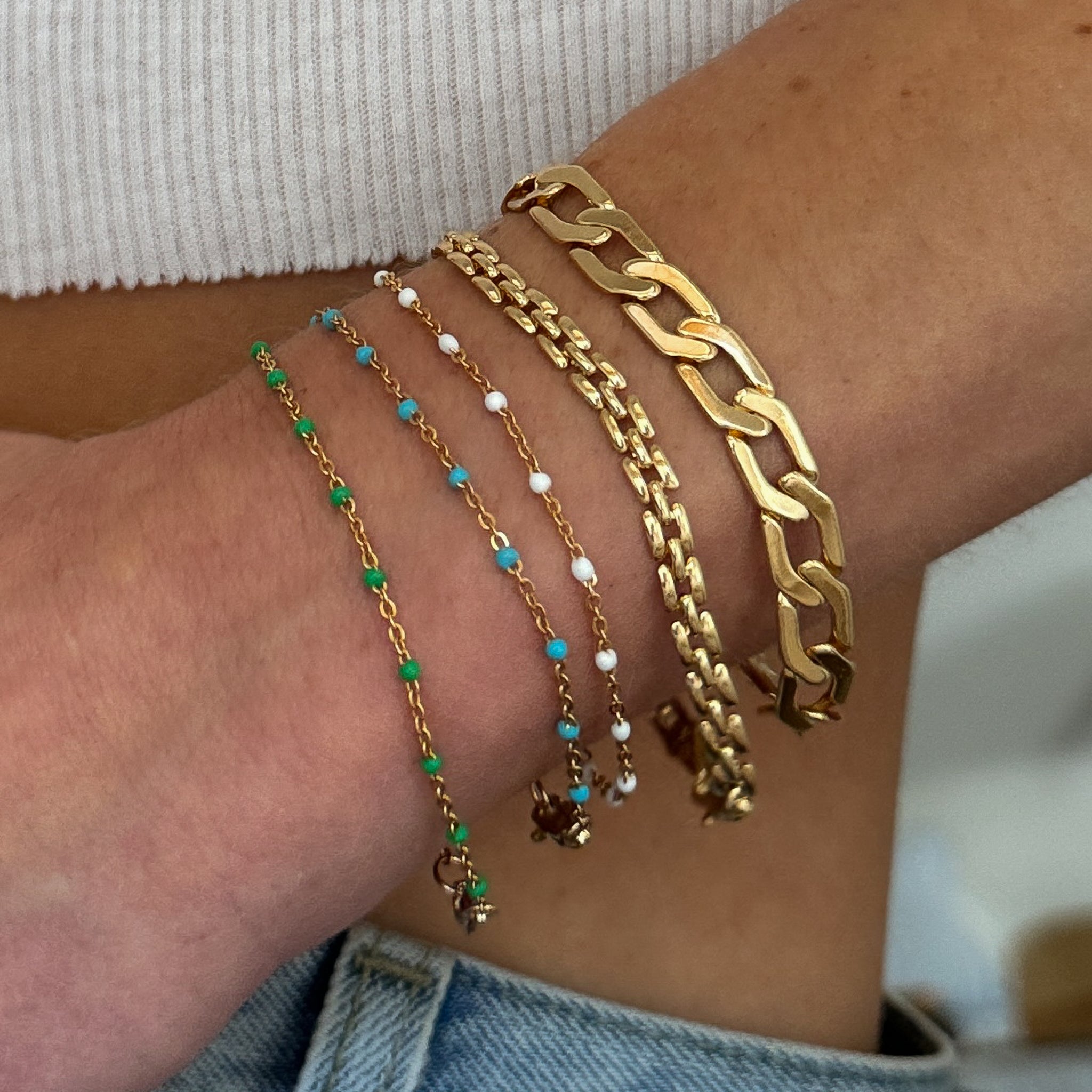 Dainty Beaded Color Enamel Satellite Chain Bracelet  Necklace Jewelry