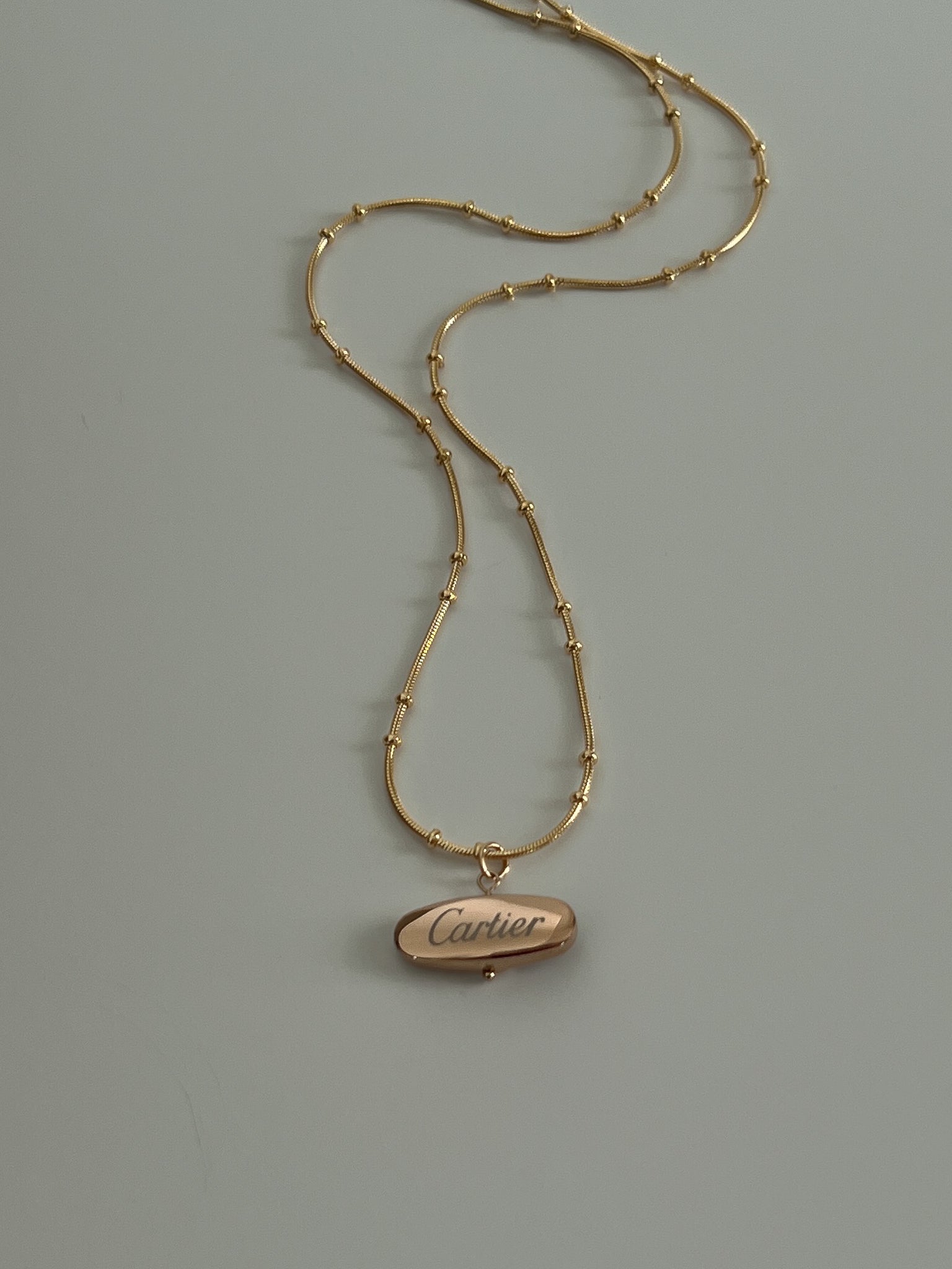 Vintage Authentic Repurposed Designer Cartier Pendant Necklace on 18k Gold Filled Satellite ball Chain