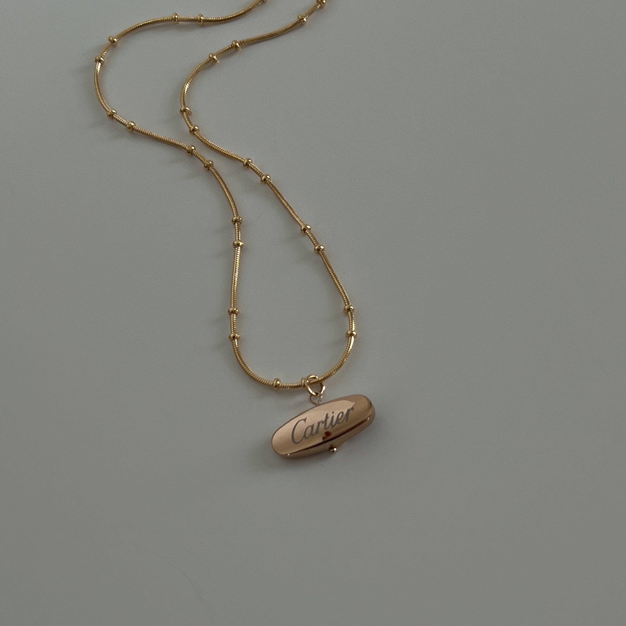 Vintage Authentic Repurposed Designer Cartier Pendant Necklace on 18k Gold Filled Satellite ball Chain