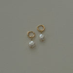 Small Dangle Freshwater Pearl Everyday Huggie Hoop Gold Earrings