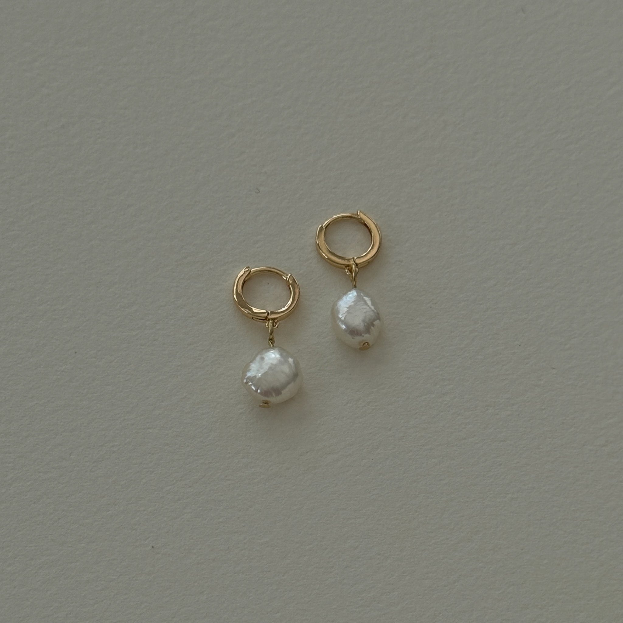 Small Dangle Freshwater Pearl Everyday Huggie Hoop Gold Earrings