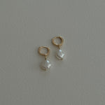 Small Dangle Freshwater Pearl Everyday Huggie Hoop Gold Earrings