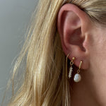 Small Dangle Freshwater Pearl Everyday Huggie Hoop Gold Earrings