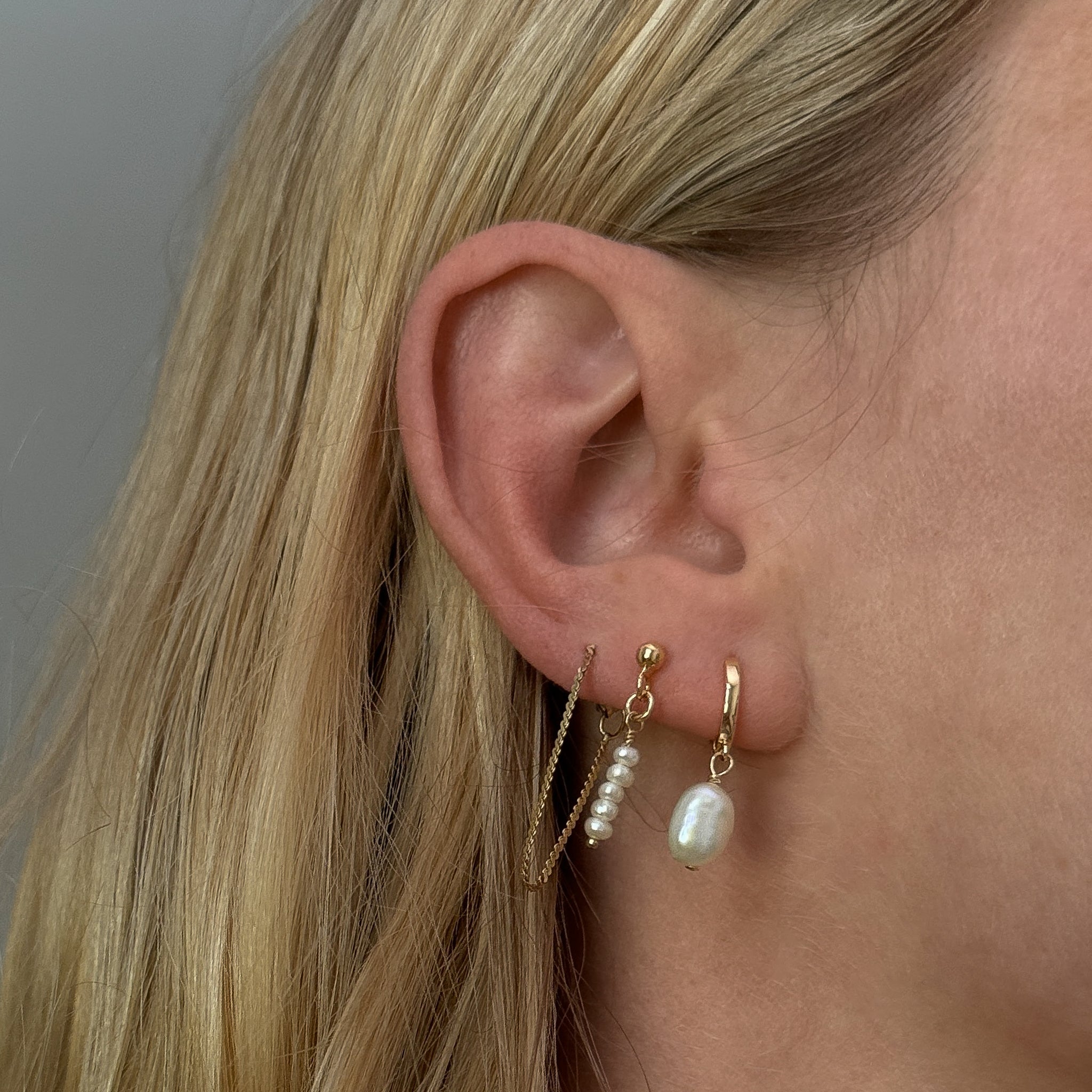 Small Dangle Freshwater Pearl Everyday Huggie Hoop Gold Earrings