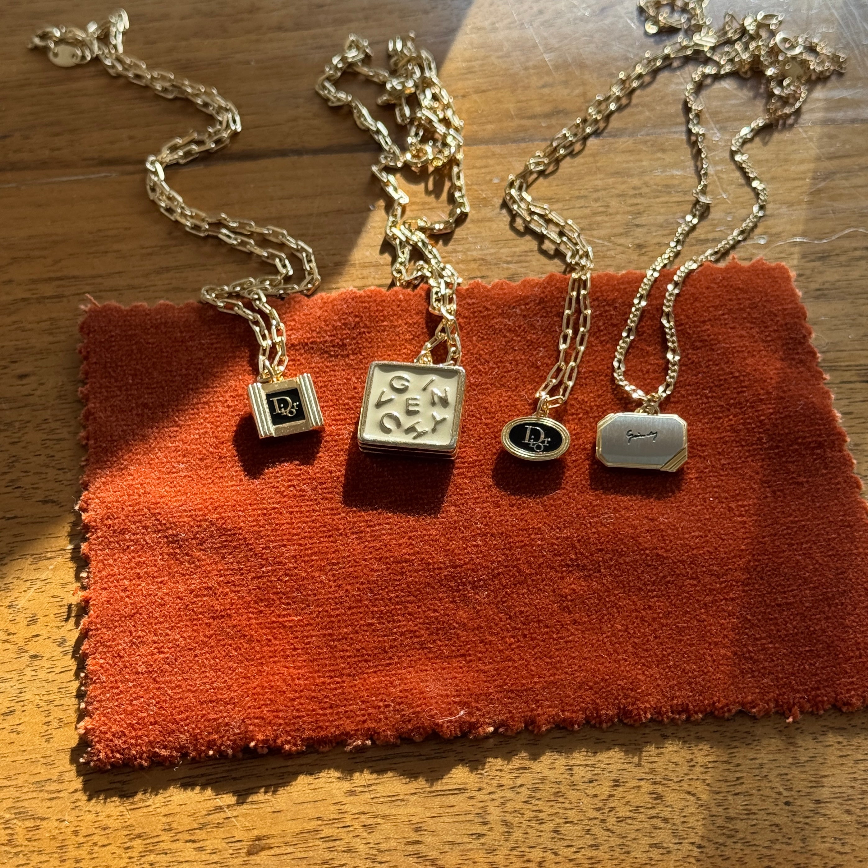 Vintage Givenchy Cream Letter Logo Square Pendant Necklace. Designer Luxury. Repurposed. Authentic.