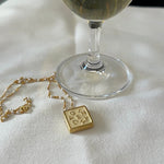 Vintage Givenchy Cream Letter Logo Square Pendant Necklace. Designer Luxury. Repurposed. Authentic.