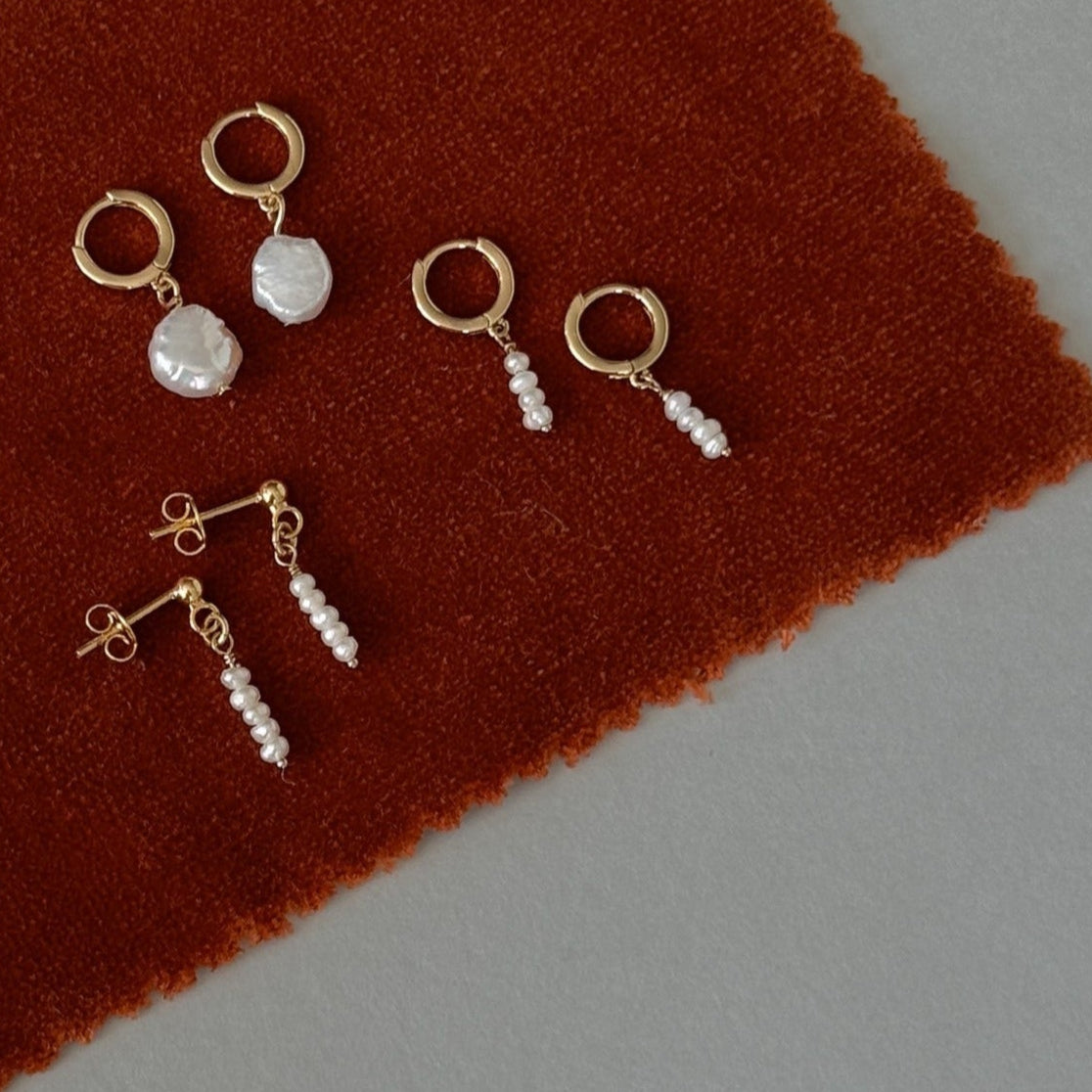 Small Dangle Freshwater Pearl Everyday Huggie Hoop Gold Earrings Handmade