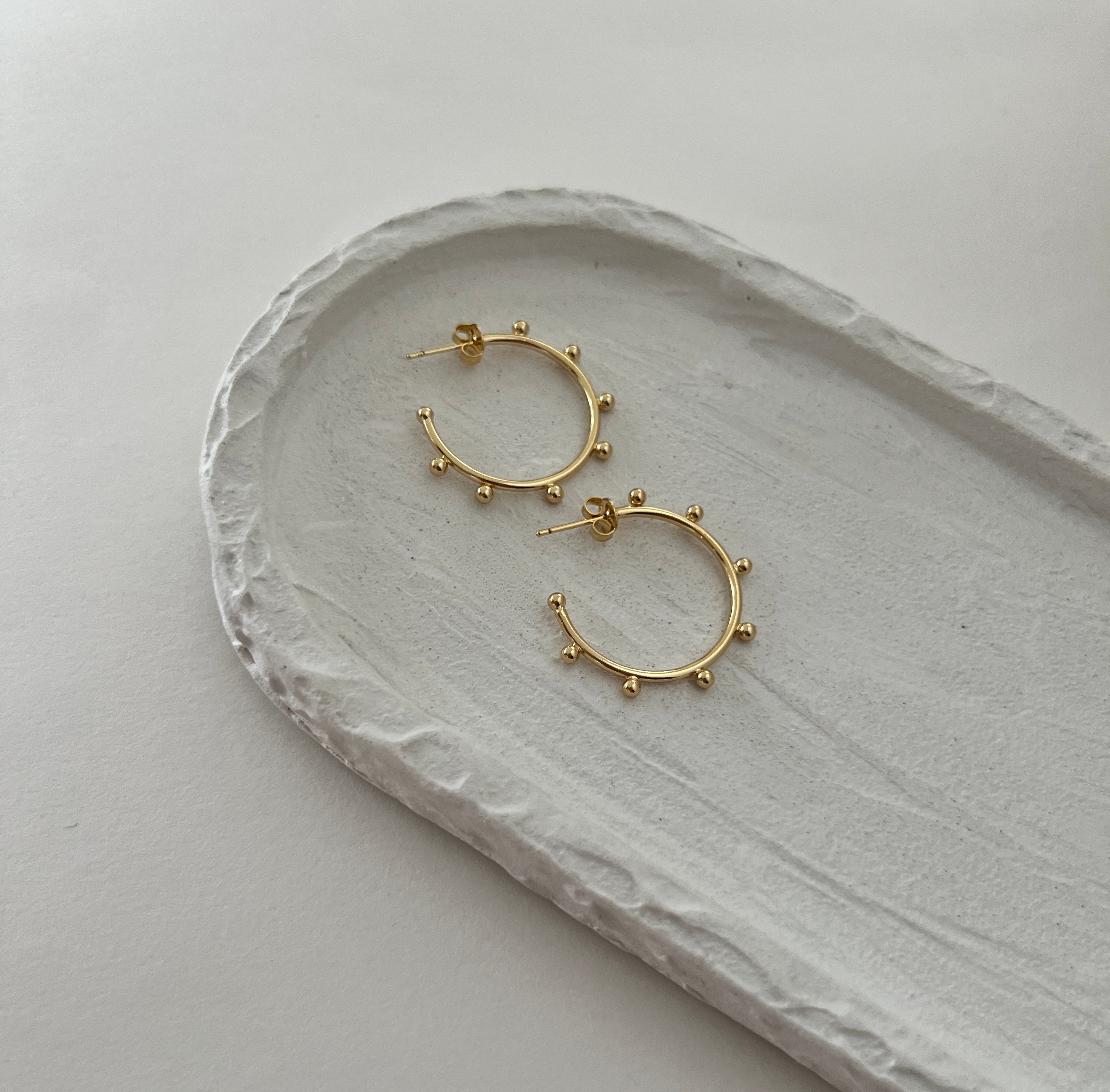 Gold Filled Studded Boho Chic Hoop Earrings