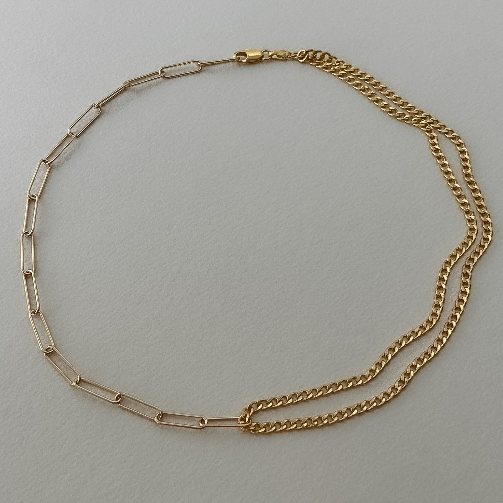 Gold Filled Mixed Link Chain Necklace - Curb Chain and Paperlink Duo