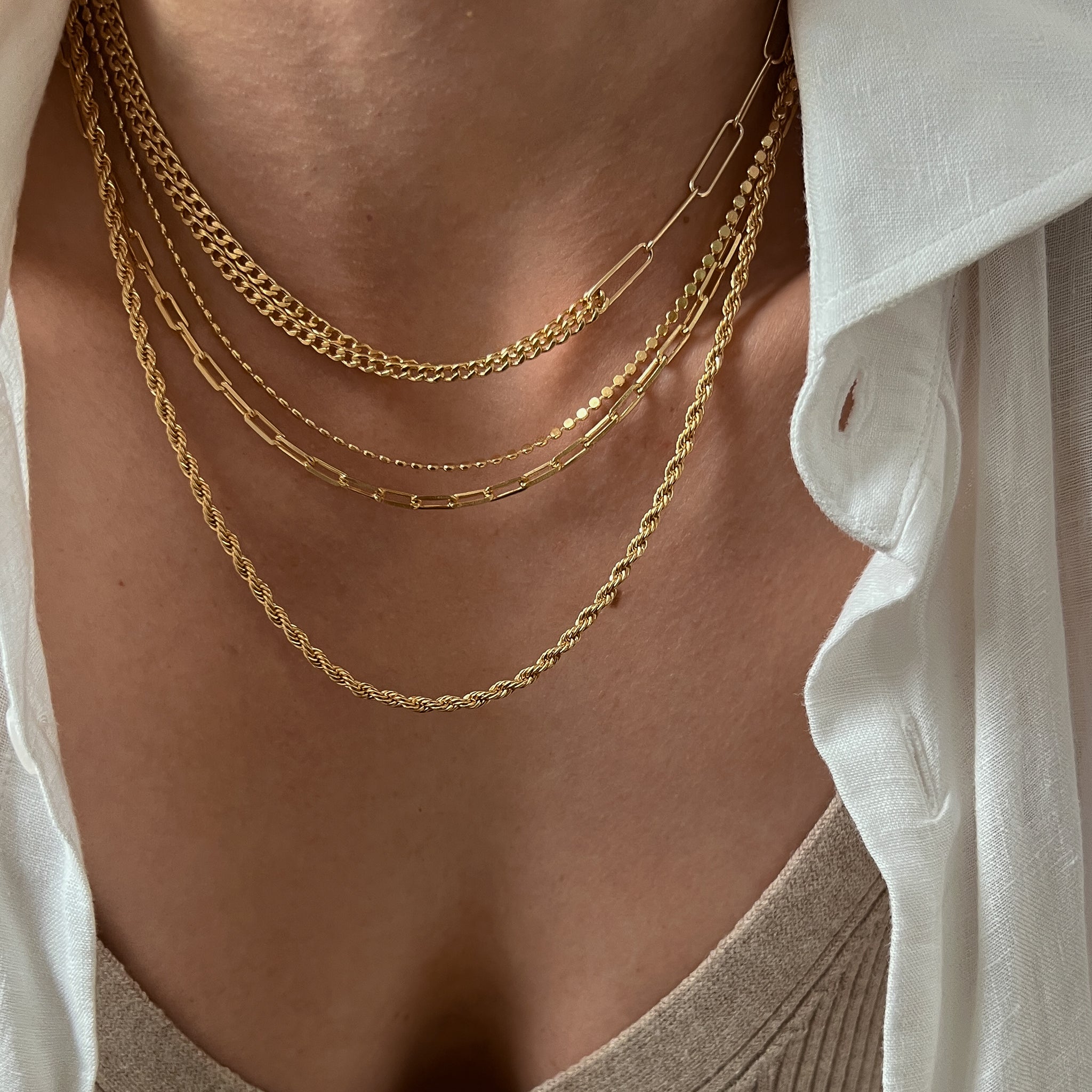 Gold Filled Mixed Link Chain Necklace - Curb Chain and Paperlink Duo