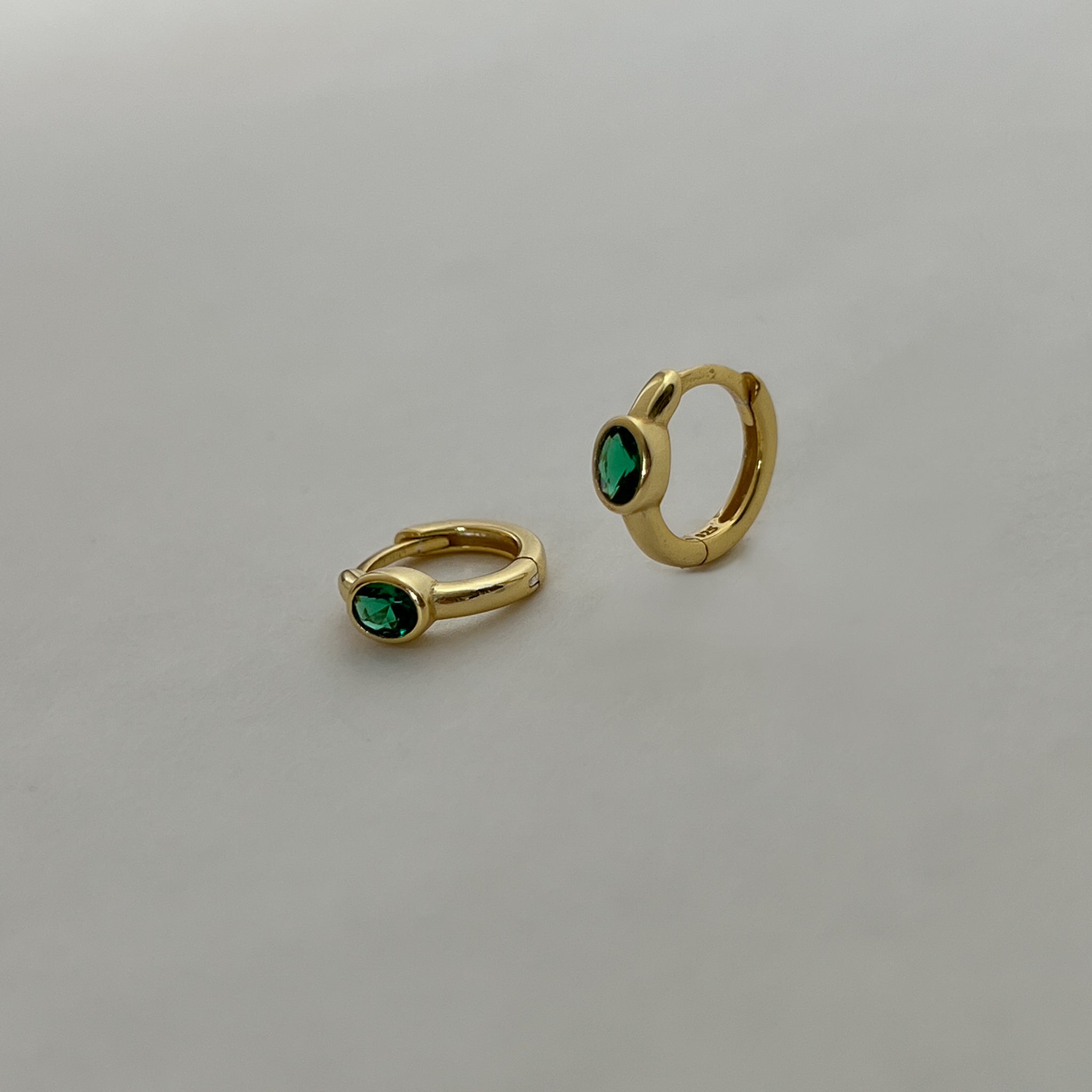 Emerald Gold Huggie Hoop Earring