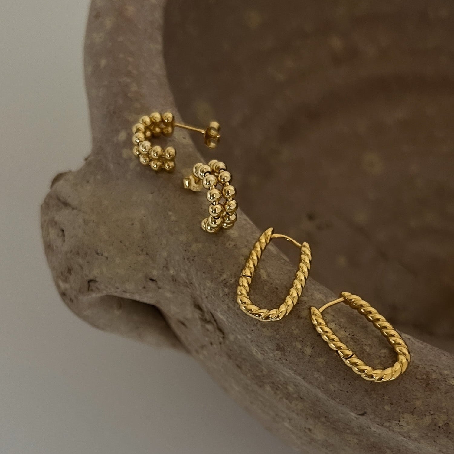 Beaded Double Row Gold Hoop Huge Earring