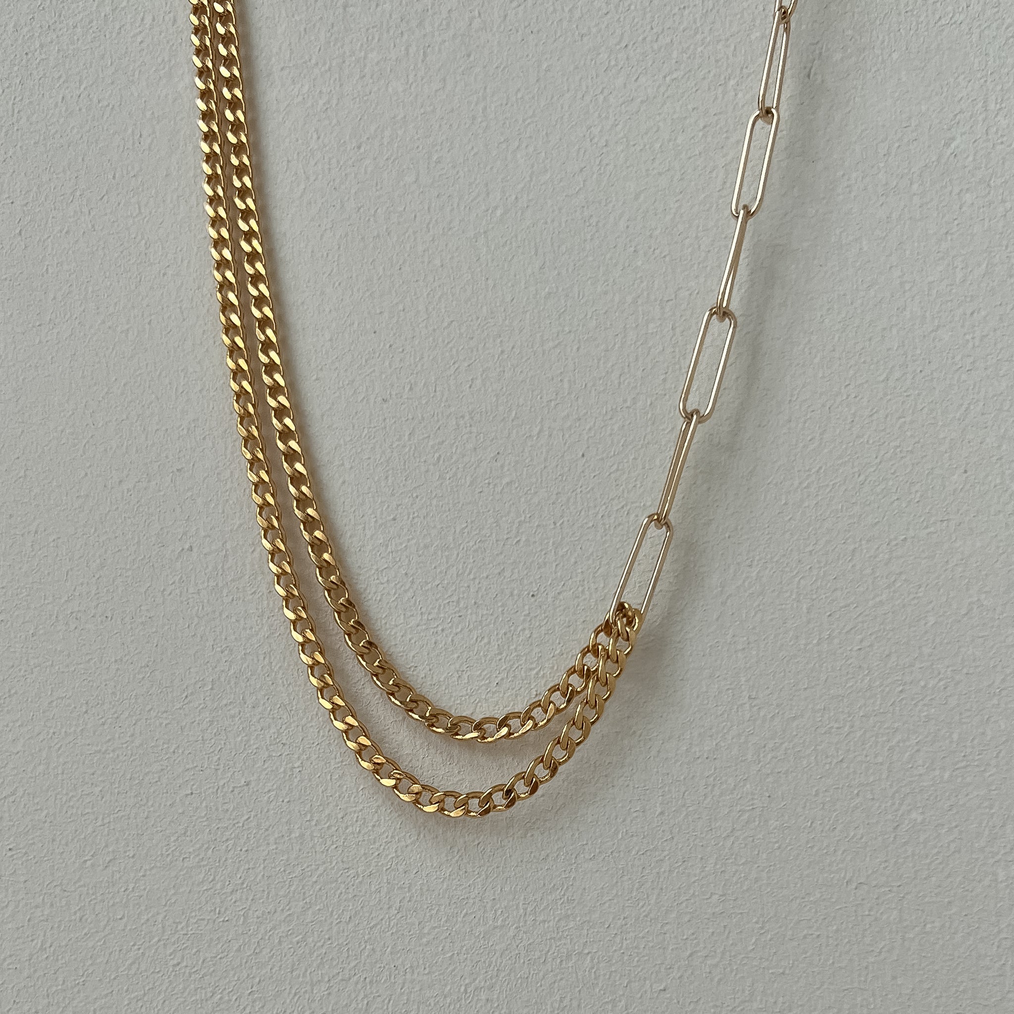 Gold Filled Mixed Link Chain Necklace - Curb Chain and Paperlink Duo