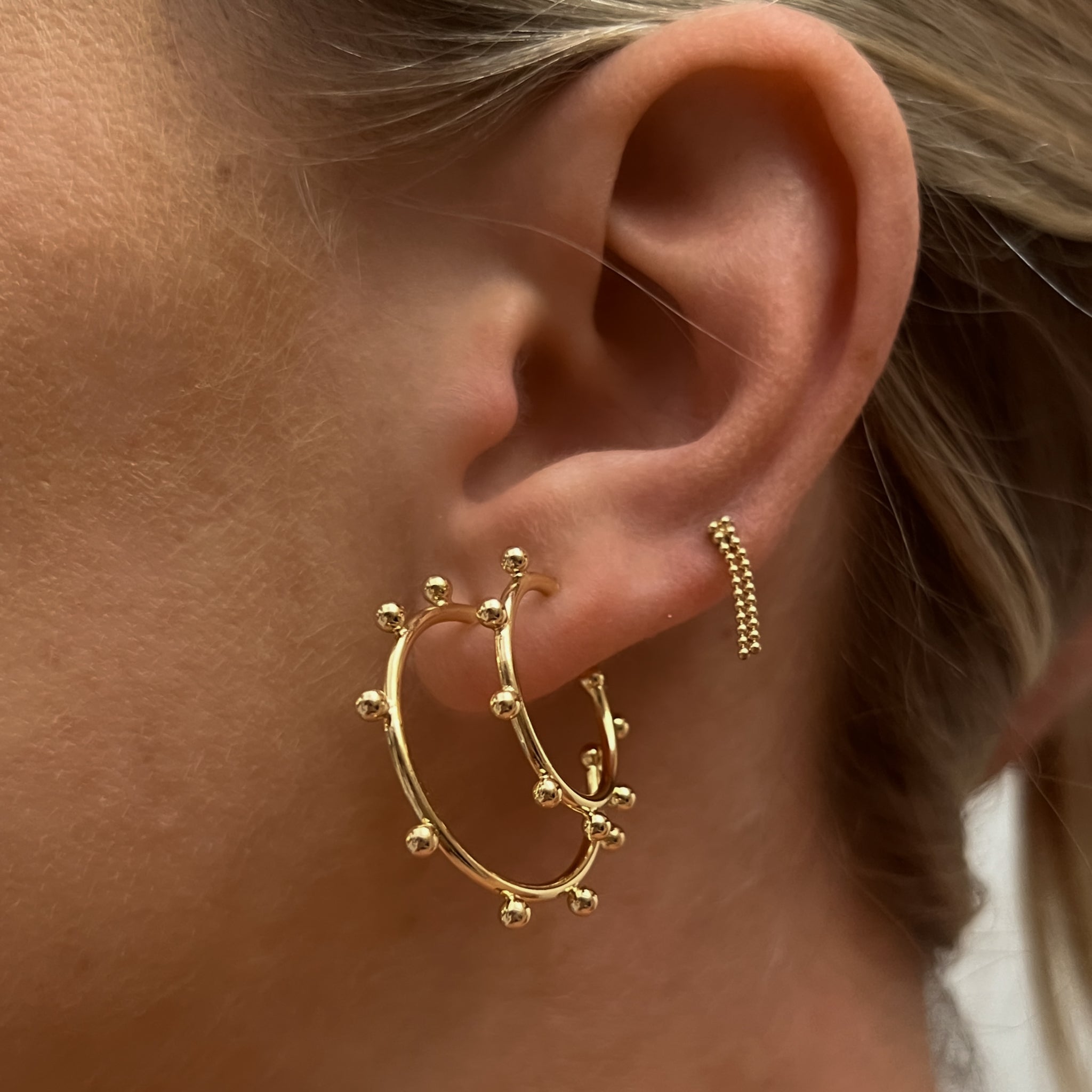 Gold Filled Studded Boho Chic Hoop Earrings