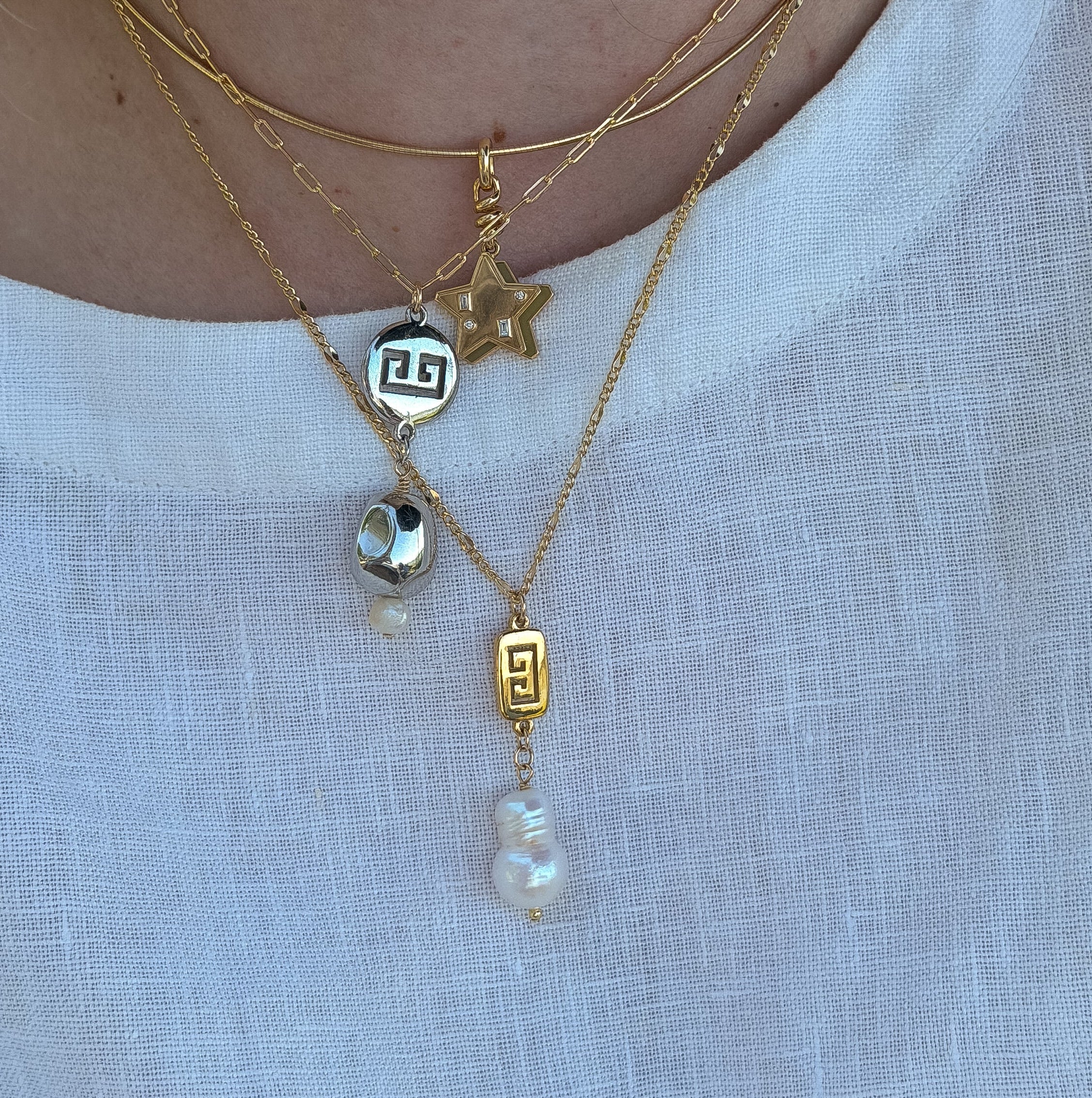Dangle Pearl Vintage Givenchy Gold Pendant Logo Necklace