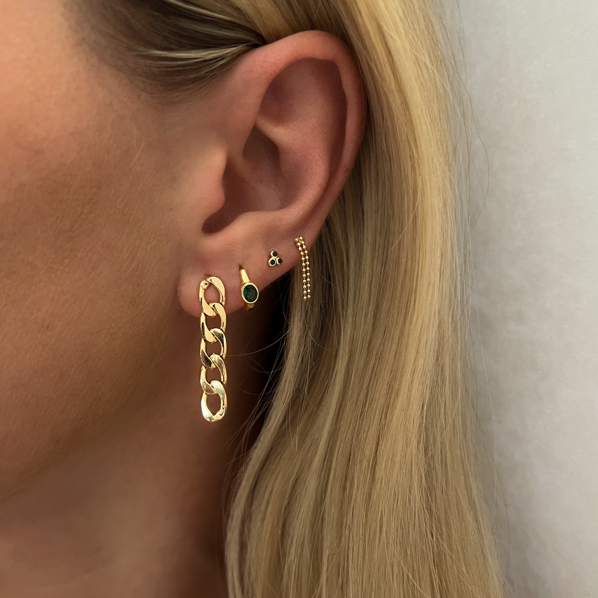 Gold Curb Chain Stud Earrings