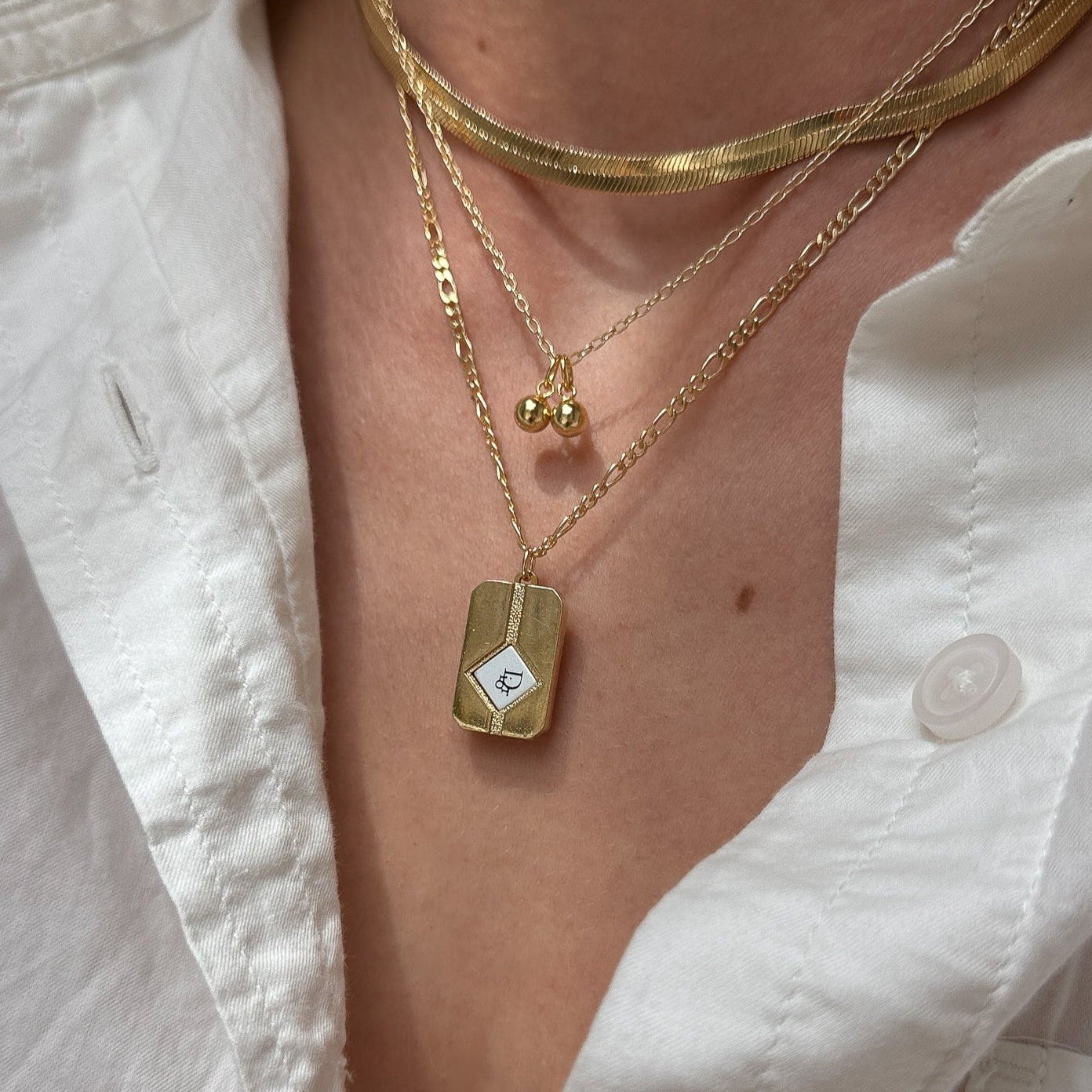 Vintage Dior gold logo tag pendant necklace