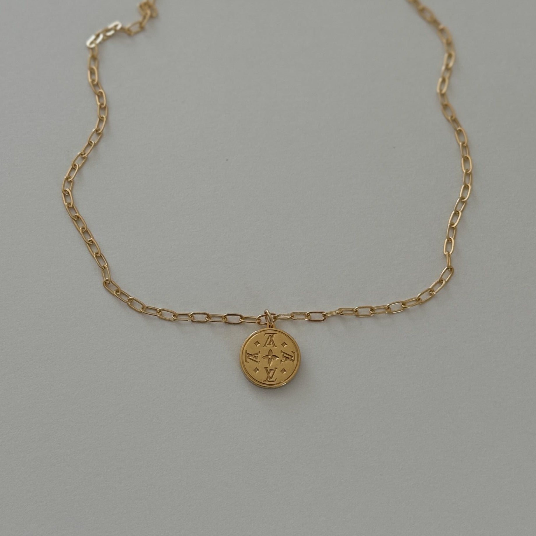 Vintage authentic repurpsoed handmade louis vuitton gold pendant necklace