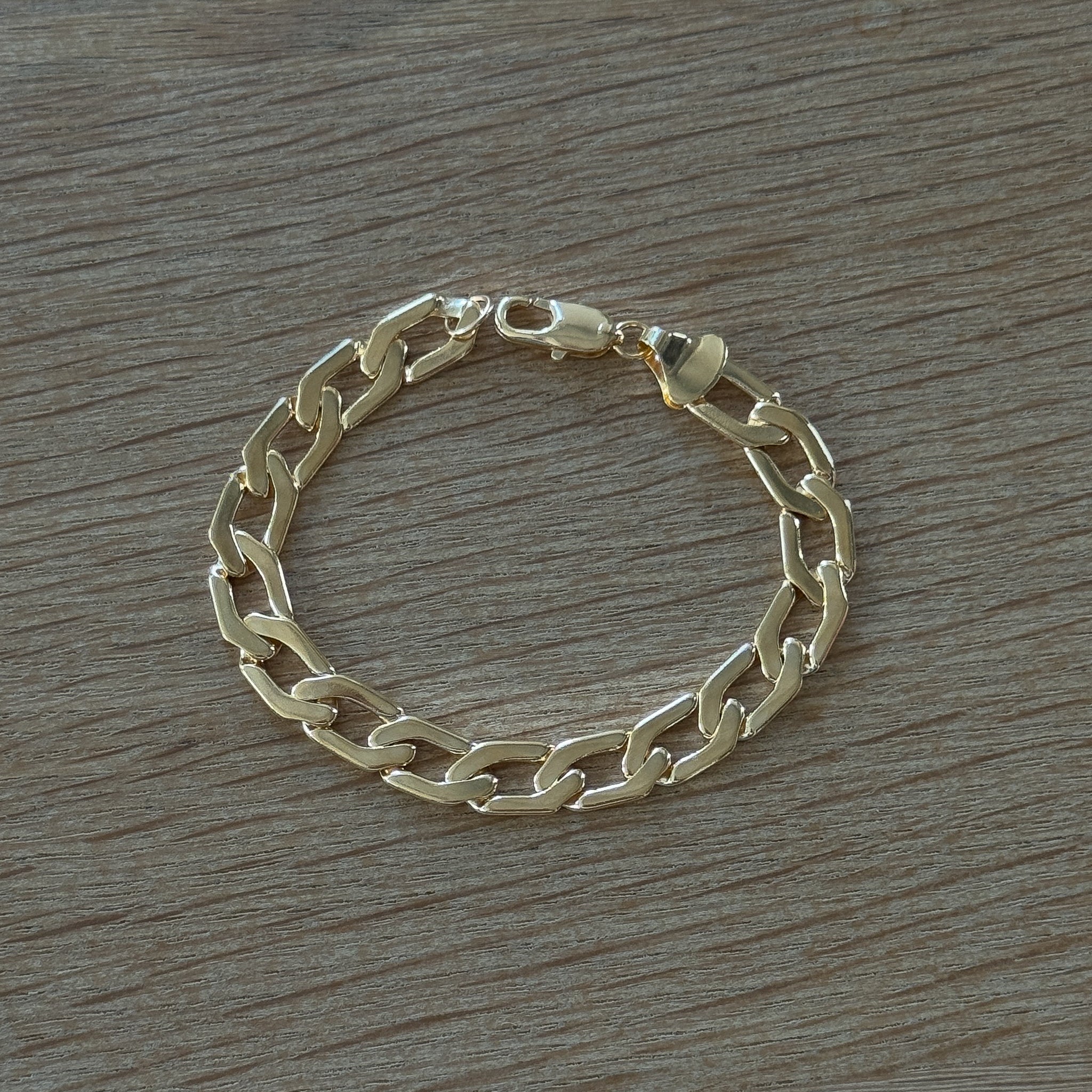 18k Gold Filled Flat Curb Link Chain Bracelet 8mm Width