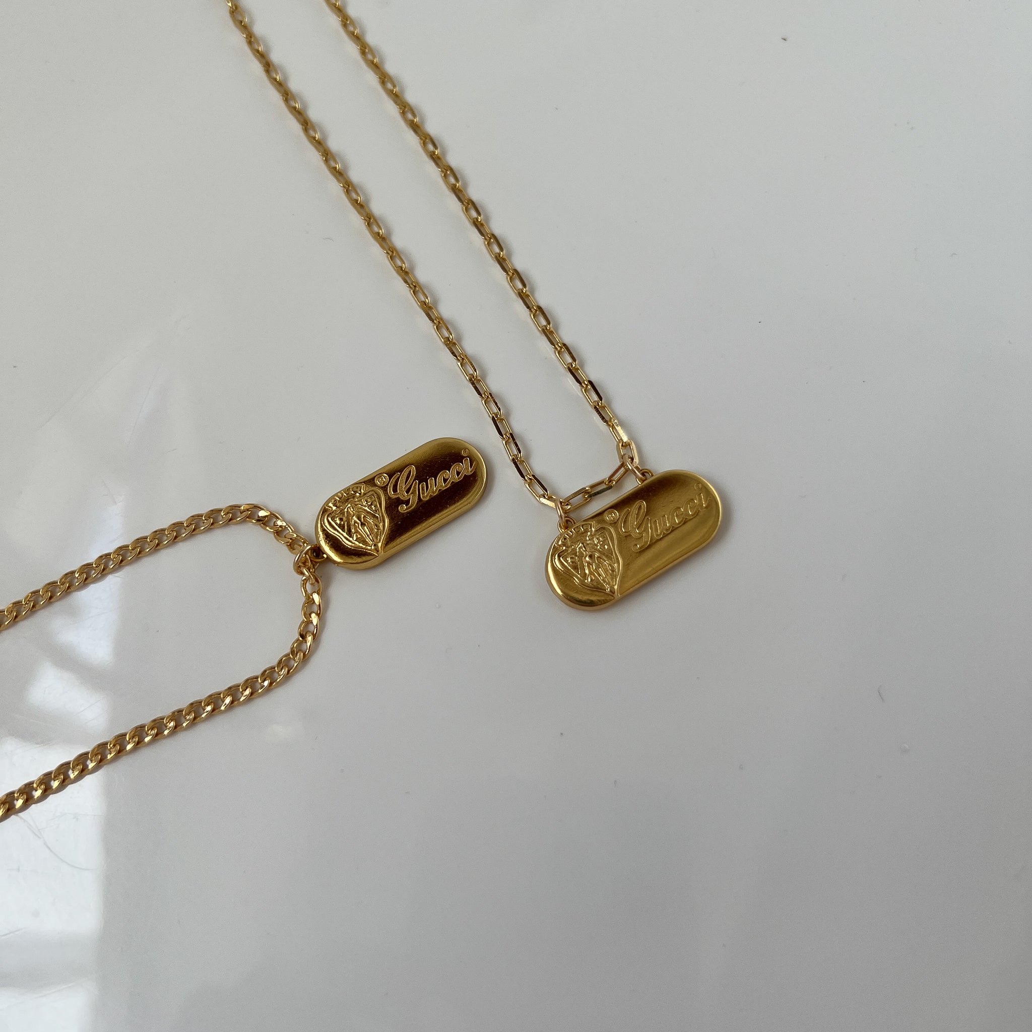 Vintage Designer Gucci Tag Logo upcycled Pendant Necklace