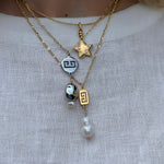 Dangle Pearl Vintage Givenchy Gold Pendant Logo Necklace