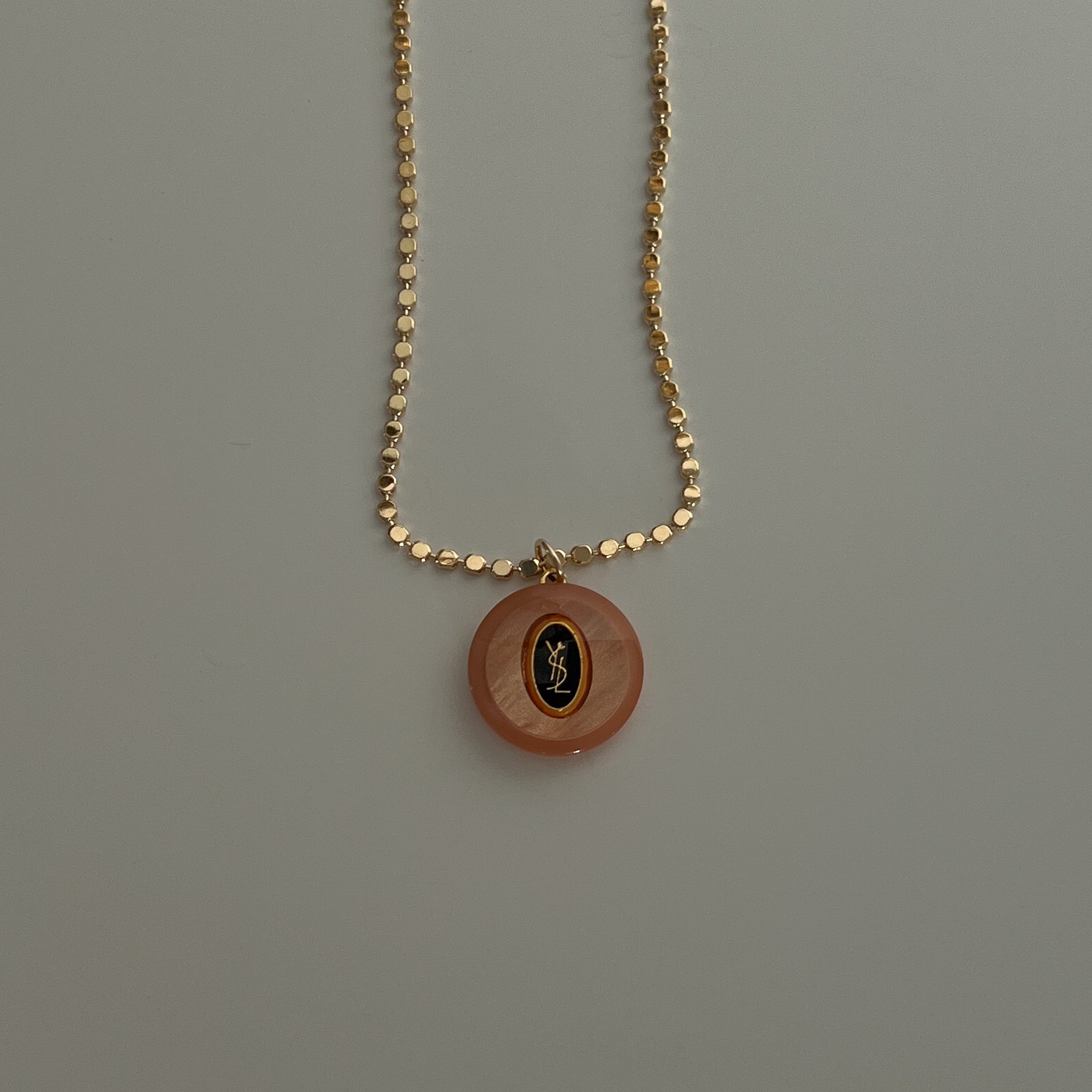 Vintage Repurposed Designer Yves Saint Laurent YSL Pendant Necklace on 18k Gold Filled Chain