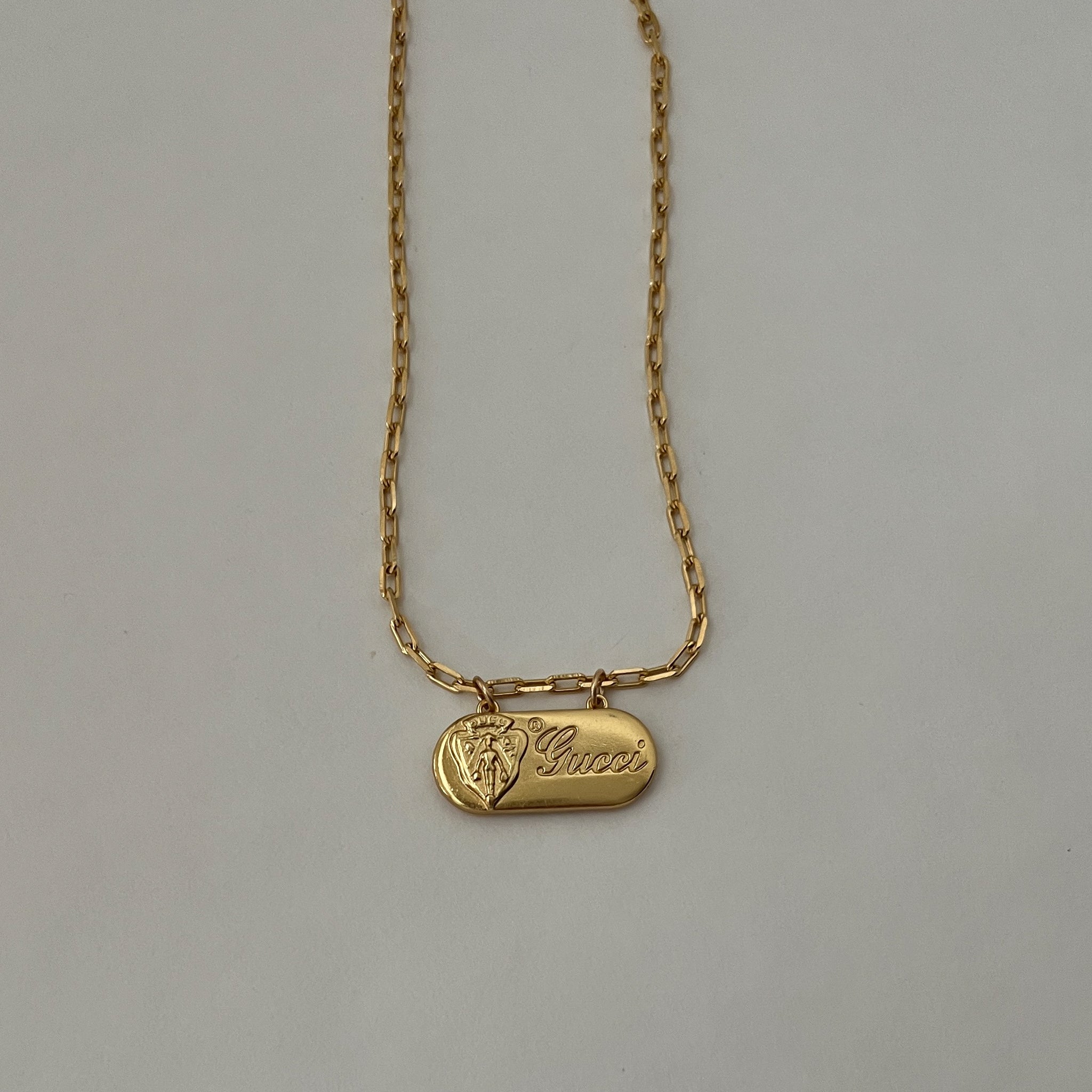 Vintage Designer Gucci Tag Logo upcycled Pendant Necklace