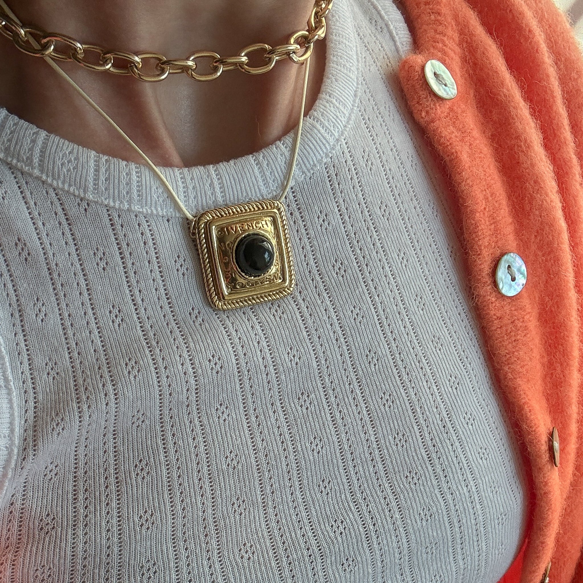 Vintage Givenchy Statement Logo Gold Unique Pendant Necklace