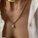 Gold Filled Pearl Keshi Freshwater Charm Ball Chain Necklace