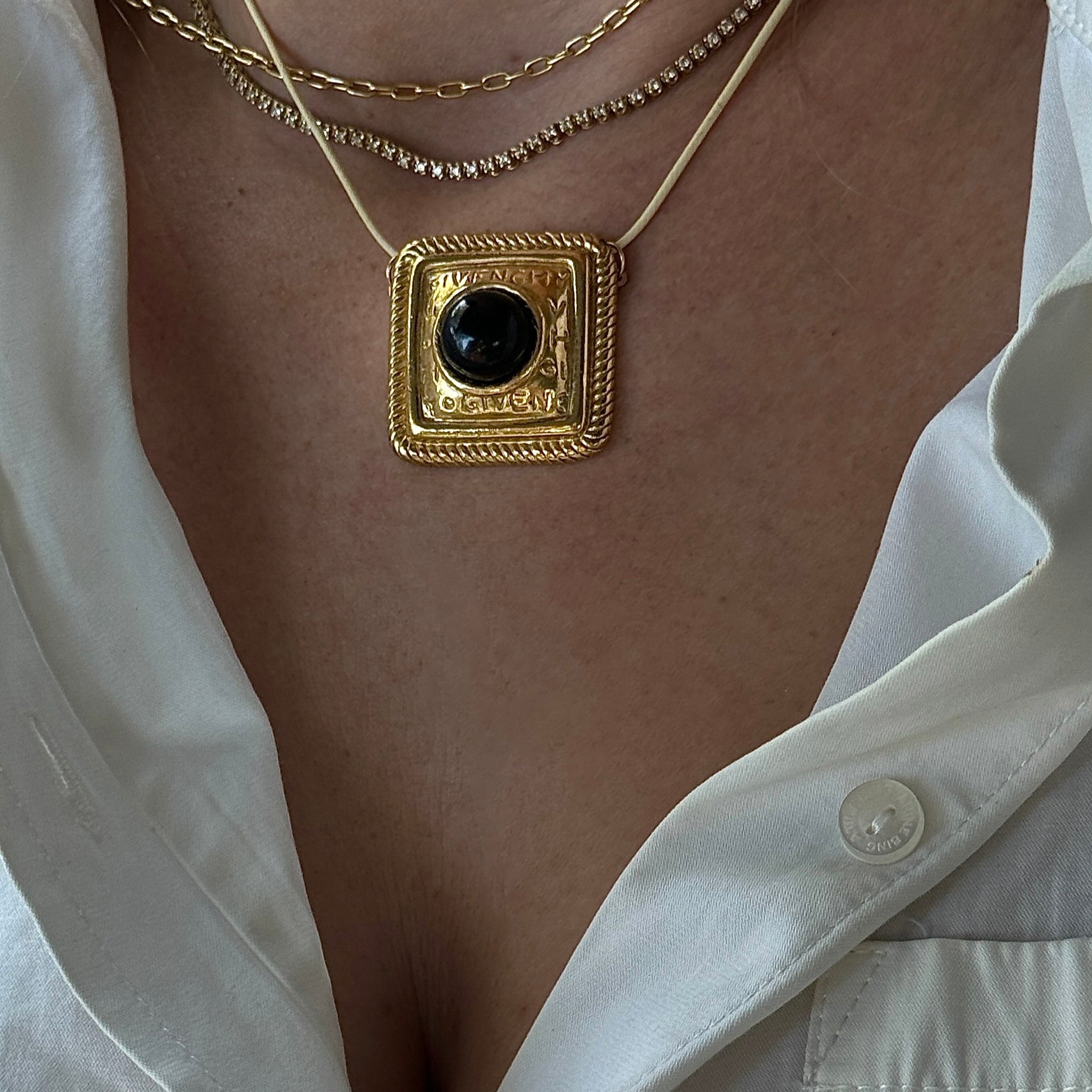 Vintage Givenchy Statement Logo Gold Unique Pendant Necklace