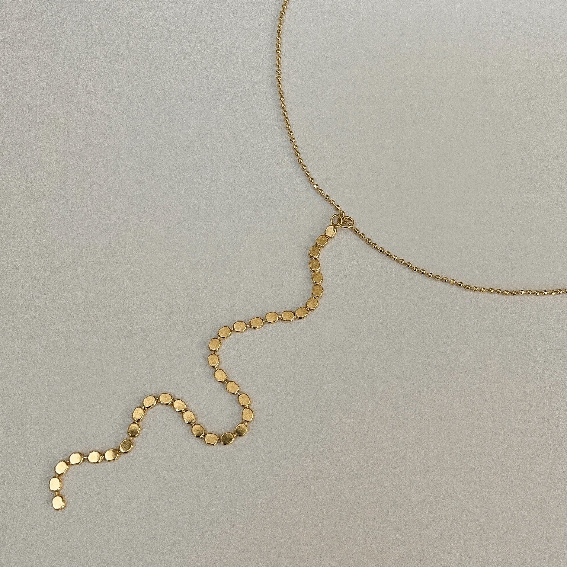 Gold Filled Drop Lariat Gold Shiny Disc Necklace