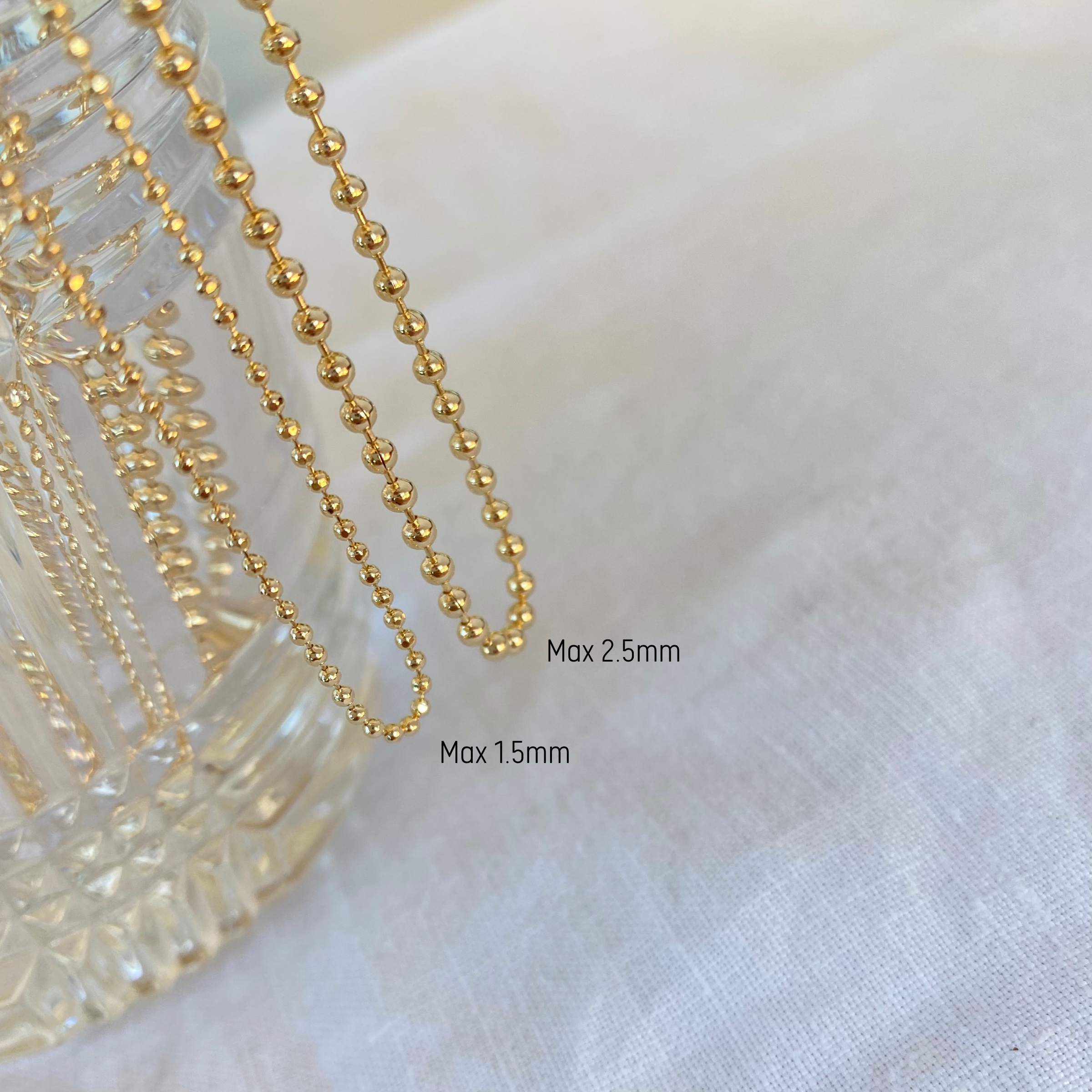 18k gold filled diamond cut ball chain choker layering necklace