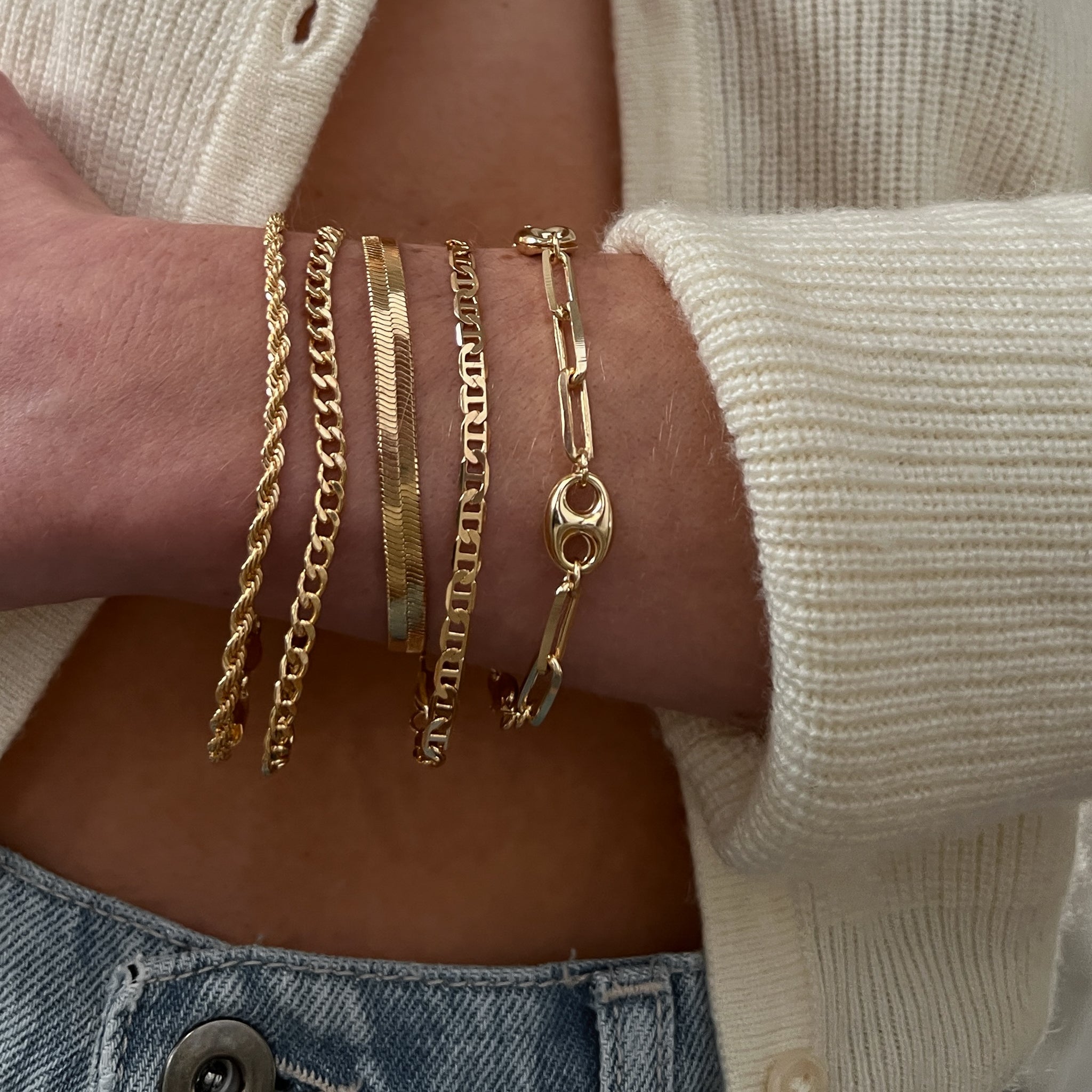18k gold filled trendy everyday mariner link chain bracelet
