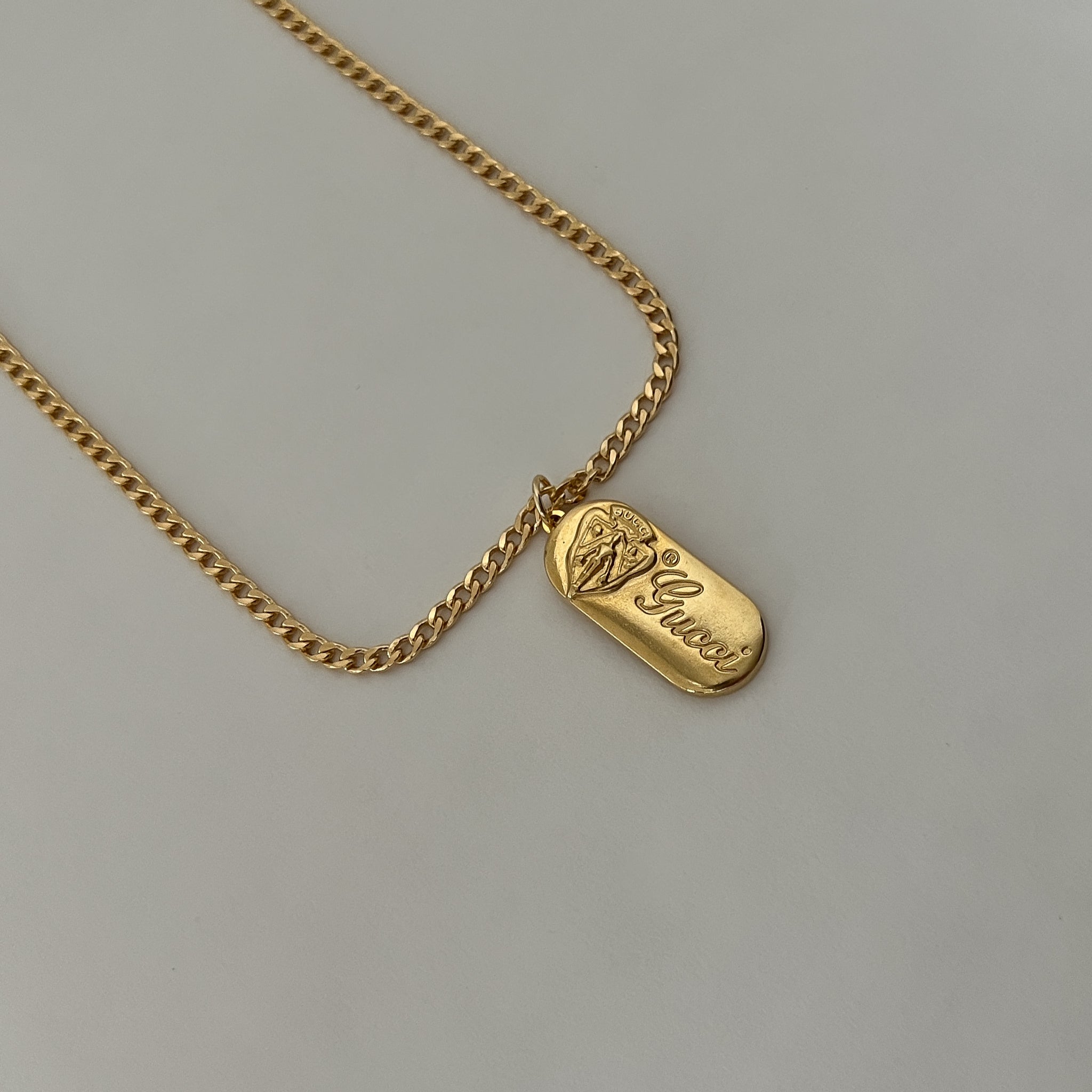 Vintage Designer Gucci Tag Logo upcycled Pendant Necklace