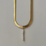 Gold Filled Pearl Drop Charm Herringbone Choker Necklace